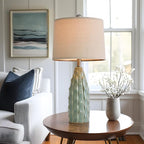 Ceramic Table Lamps Set of 2, 23.75" Modern Farmhouse Bedside Lamp - Green Nightstand Lamps for Bedroom, Boho Living Room End Tables, Small Office Desk Lamp Decor