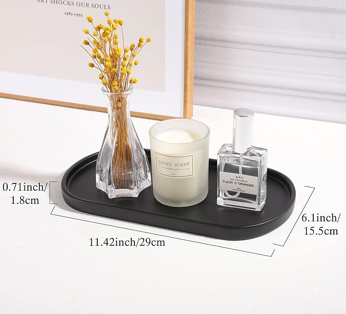 Luxspire Resin Vanity Tray, Toilet Tank Oval Storage Tray, Soap Tray Bathtub Tray Bathroom Countertop Organization for Towel Plant Bathtub Accessories Ring Holder Jewelry Organizer, M, Matte Black