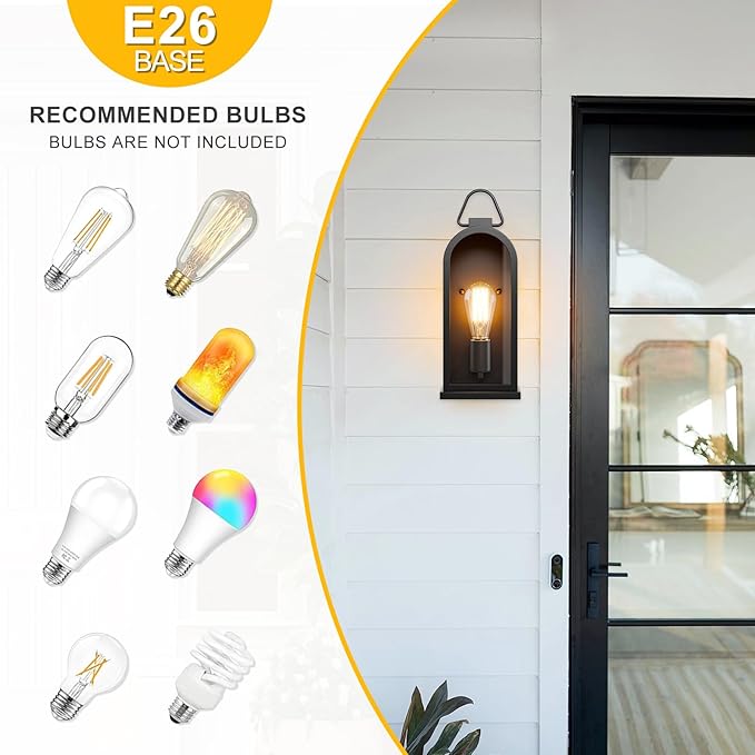 Vintage Outdoor Wall Light Fixture (1 Pcs) - Matte Black Porch Lantern/Exterior Wall Sconce, Glass Shade, Sturdy Metal Frame, Waterproof & Anti-Rust, Fit for Entryway/Garage/Patio/Doorway, E26 Socket