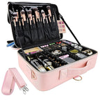gzcz Large Capacity Travel Makeup Case Organizer,Professional Cosmetic Bags for Women,Waterproof PU Leather Makeup Bag with Adjustable Dividers and Shoulder Strap for Brushes and Jewelry