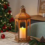 LED Hexagon Lantern with Flameless LED Candle, Unique Shape and Pattern to Give an Upscale Garden Party Vibe. Suitable for Home & Outdoor Usage or Wedding.Battery Powered (Beige)