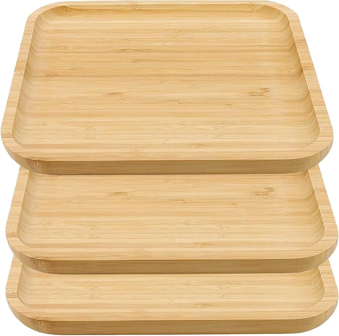 JOIKIT 3 Pack 12 Inch Bamboo Platter, Fine Polished Sqaure Wood Plates Bamboo Serving Tray for Holding Fruit, Bread, Cheese, Nut, Coffee, Tea, Plant Saucer