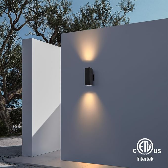 mirrea Modern Outdoor Porch Light Patio Light in 2 Lights with Aluminum Rectangular Tube and Tempered Glass Cover Waterproof Wall Sconce 6 Pack (Matte Black)