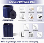 Resin Navy Blue Bathroom Accessories Set 5 Pcs, Lotion Soap Dispenser, Toothbrush Holder, Bathroom Tumbler, Qtip Holder and Vanity Tray, Bathroom Countertop Organizer Set for Modern Apartment
