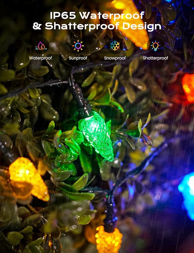 Brightown LED C6 Solar String Lights Outdoor Waterproof Fairy Lights, 22.64ft 50 LEDs Multicolor Solar Christmas Lights Outdoor, Christmas Decorations for Christmas Garden Yard Fence Patio Party Decor