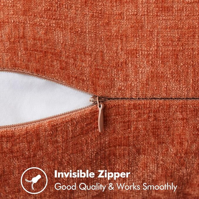MIULEE Pack of 2 Fall Couch Throw Pillow Covers 12x20 Inch Rust Farmhouse Decorative Pillow Covers with Stitched Edge Soft Chenille Solid Dyed Pillow Covers for Sofa Bed Living Room