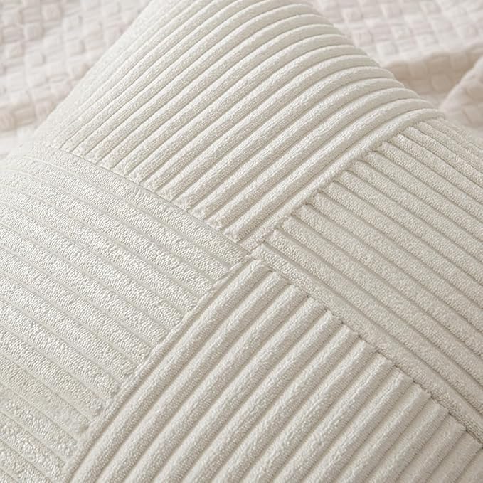 MIULEE Beige Corduroy Pillow Covers Pack of 2 Boho Decorative Spliced Throw Pillow Covers Soft Solid Couch Pillowcases Cross Patchwork Textured Cushion Covers for Living Room Bed Sofa 20x20 inch