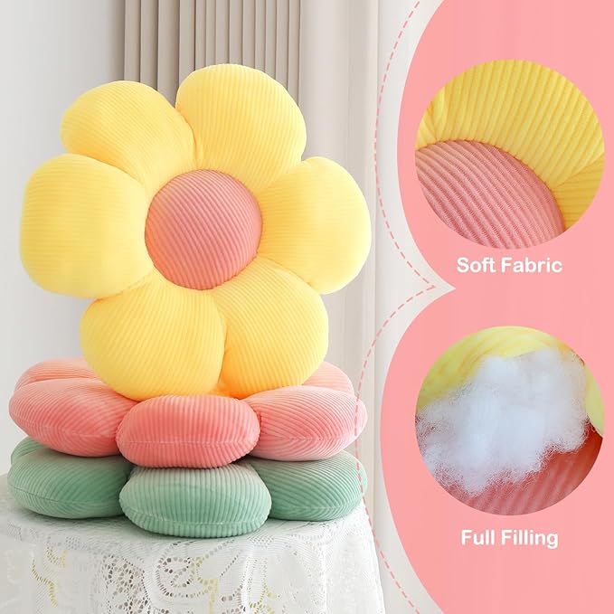 Six Petal Flower Pillow,Soft Daisy Shaped Throw Pillows Cushion Seating for Home Decorative Cute Flower Throw Pillow for Bed Sofa Couch (Green,15.7'')