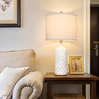 Ceramic Table Lamps Set of 2, White Modern Bedside 25" Nightstand Lamp 3-Way Dimmable Lamp for Bedroom Living Room Farmhouse, Side Table Lamp, Bulbs Included