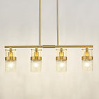 LMS 4-Light Brushed Gold Island Chandelier Lights for Kitchen, Mid Century Pendant Light with Hammered Glass Shade, Farmhouse Dining Room Light Fixture, Kitchen Island, LMS-171GD-4