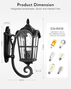 VIANIS Black Dusk to Dawn Outdoor Lighting, Vintage Outdoor Sconce Lights with Water Ripple Glass, 100% Aluminium Anti-Rust Waterproof Patio Wall Light Fixture, Outside Porch Lantern for House Garage