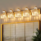 Modern Bathroom Vanity Light, 5-Light Gold Bathroom Lighting Fixtures Over Mirror, 36.3" Crystal Wall Light Sconce for Bathroom/Bedroom/Vanity, Includes LED Bulbs, Easy Installation