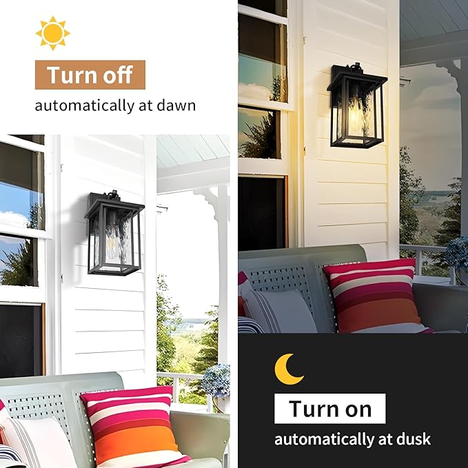 JYZ Dusk to Dawn Outdoor Wall Sconce, 12 Inch Exterior Wall Mount Lantern with Aluminum Frame, Weatherproof Black Porch Light Fixture for Front Door, Garage, Patio, Backyard, Garden JYOWL05