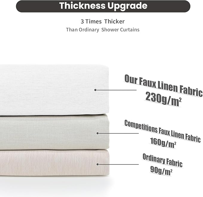 Inhousolu Boho Farmhouse Shower Curtain with Fabric Liner Set, Faux Linen Textured, 14 Metal Hooks Luxury Weighted Hem, Washable Wrinkle Free Bath Curtain for Hotel Bathroom 72" W x 72" L White