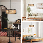 17.7" Farmhouse Rattan Chandelier, 4-Light Large Bohemian Pendant Hanging Light Fixture, Hand Woven Boho Chandelier for Dining Room, Living Room, Kitchen Island, Bedroom, Hallway, Foyer