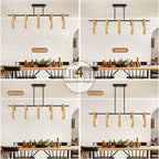 Dining Room Chandelier Farmhouse Kitchen Island Lights Ceiling Hanging 5 Lights Wood and Black Light Fixture Rustic Pendant Lighting 41.3"