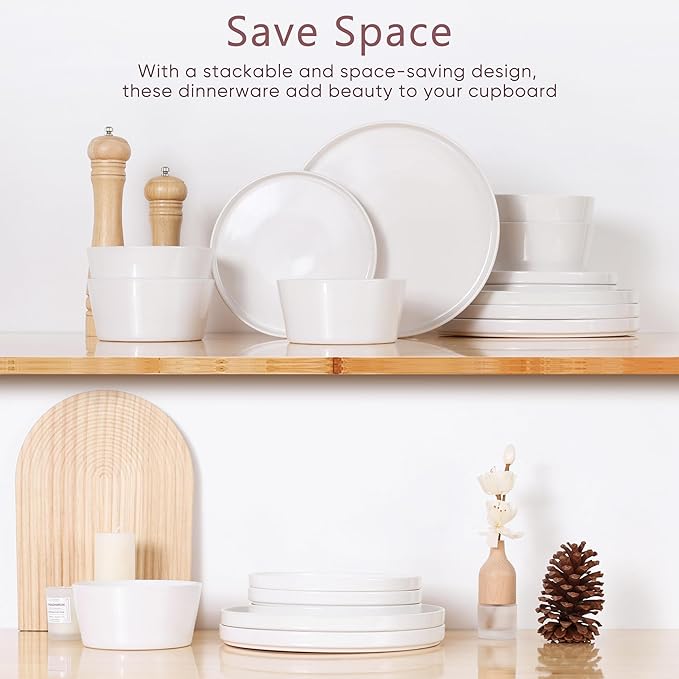 Herogo 18 Pieces Stoneware Dinnerware Dishes Set for 6, Dinner Plates and Bowls Sets, Reactive Glaze, Chip & Crack Resistant, Microwave & Dishwasher Safe, Speckled White