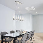 Untrammelife Polished Nickel Linear 6-Light Chandelier with Glass Shades, 36-inch Adjustable Height Modern Pendant Lighting for Kitchen Island & Dining Room, Dimmable Indoor Hanging Light Fixture