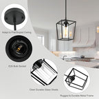 3 Pack Black Pendant Lights 1-Light Farmhouse Pendant Lights Kitchen Island Lantern Iron Cage Hanging Light Fixtures with Clear Glass Shade for Entryway, Hallway, Foyer, Porch, Dining Room