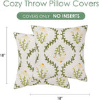 Adabana Embroidered Pillow Cover Set of 2 Farmhouse Decorative Floral Throw Pillow Covers 18x18 inch for Couch Sofa Bed Living Room Decor Green and White