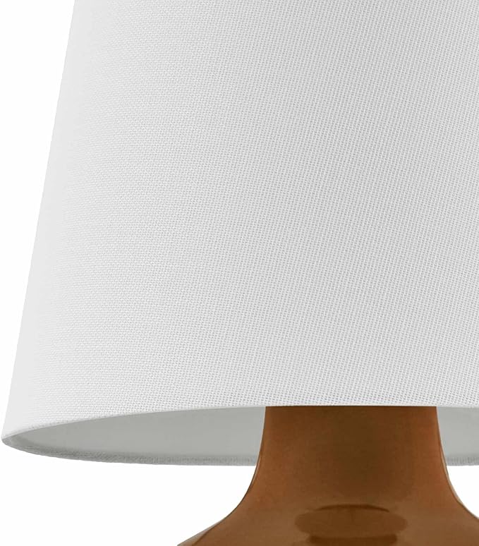 BoutiqueRugs Navarro Boho Ceramic Bedside Table Lamp for Bedroom Nightstand and Living Room - Shade Cotton - White, Brown, Rust - 13" H