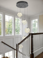 6-Lights Crystal Chandeliers for Staircases Modern Black Chandeliers for High Ceilings Crystal Pendant Light Fixture for Living Room Kitchen Island Foyer Hallway Bar