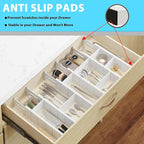 6 Pack Bamboo Drawer Dividers with 12 Inserts, Expandable Adjustable Clothes Drawer Organizers and Storage from 17" to 22" for Kitchen, Bedroom, Dresser, Cosmetics (White)