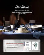 Famiware Star Dinnerware Sets, Plates and Bowls Set for 4, 12 Pieces Ribbed Dishes - Chip and Scratch Resistant, Microwave and Dishwasher Safe Tableware, Matte Dark Charcoal