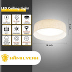 Hamilyeah 16 inch LED Flush Mount Ceiling Light, 24W Kitchen Lighting Fixture Ceiling Mount with Fabric Shade, Dimmable Drum Ceiling Lighting Fixture 5CCT for Bedroom, Bathroom, Living Room, Kitchen