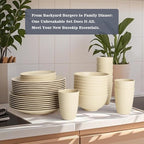 40 PCS Wheat Straw Dishes Sets | Reusable Dinnerware Set for 8 - Dinner Plates, Cereal Bowls, Drinking Glasses Unbreakable Plastic Plates and Bowls Sets Microwave Safe for Kitchen - Beige