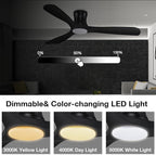 52” Smart Wood Low Profile Ceiling Fan with Lights Remote,Quiet DC Motor,Outdoor Indoor Flush Mount Ceiling Fans Controlled by WIFI Alexa App,Modern Black for Bedroom Living Room Patio Porch