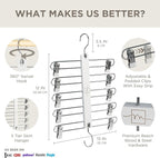 MORALVE Skirt Hangers Space Saving with Clips - 2 Pack - European Beechwood 5-Tier Hanger for Shorts, Skirts, and Pants - Closet Organizer and Storage Solution for Women with 360° Swivel Hook