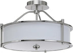 XiNBEi Lighting Semi Flush Mount Ceiling Light 18 inch 3 Light Close to Ceiling Light with Fabric Shade and Glass Diffuser, Brushed Nickel Drum Semi Flush Light for Dinning & Bedroom XB-SF1199-BN