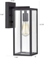 MICSIU Black Outdoor Wall Light Fixture 2 Pack, Clear Glass Exterior Wall Sconce Modern with E26 Base Socket, 13.75 Inch Outside Lights for House, Yard, Shop, Doorway, Pathway, Balcony
