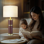 Woven Leather Table Lamps Set of 2, Lamps for Night Stands, 25" Bedside Lamps with USB A+C Ports, Linen Shade, Modern Table Lamps for Bedroom Living Room Office Reading(Bulb Included)