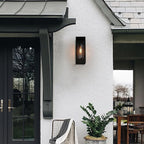 mirrea 18" Classic Outdoor Wall Sconce 1 Light in Cylinder Glass Shade and Matte Black Rectangular Metal Frame Waterproof Porch Light Patio Light Pack of 2