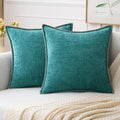MIULEE Pack of 2 Couch Throw Pillow Covers 16x16 Inch Teal Farmhouse Decorative Pillow Covers with Stitched Edge Soft Chenille Solid Dyed Spring Pillow Covers for Sofa Bed Living Room