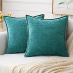 MIULEE Pack of 2 Couch Throw Pillow Covers 20x20 Inch Teal Farmhouse Decorative Pillow Covers with Stitched Edge Soft Chenille Solid Dyed Spring Pillow Covers for Sofa Bed Living Room