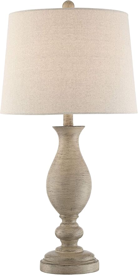 Regency Hill Serena Country Cottage Natural Traditional Table Lamps 27.5" Tall Set of 2 Cream Beige Gray Faux Wood Oatmeal Drum Shade for Living Room Bedroom House Bedside Nightstand Home