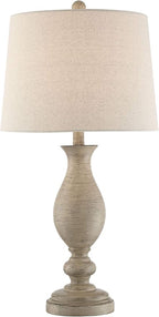 Regency Hill Serena Country Cottage Natural Traditional Table Lamps 27.5" Tall Set of 2 Cream Beige Gray Faux Wood Oatmeal Drum Shade for Living Room Bedroom House Bedside Nightstand Home