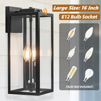 Dusk to Dawn Outdoor Light Fixture 2-Light, Large Outdoor Lantern 16” IP65 Waterproof Exterior Sconce with Photocell Sensor Outside Wall Light for House Front Porch Wall Mounted Lamp, E12