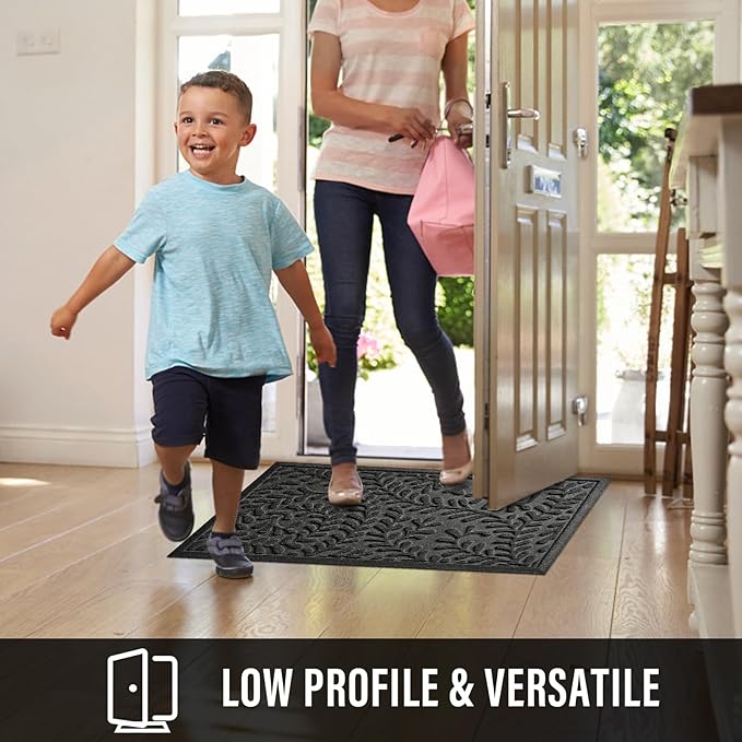 Front Door Mat, Absorbent Dirt Trapping Welcome Door Mat Indoor Outdoor, Non Slip Entry Mat, Indoor Outdoor Door Mats, Fade Resistant, Low Profile Doormat for Entryway, 29×17, Grey