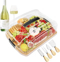 Large Portable Bamboo Charcuterie Board with Lid & Handle, Flip-to-Cut Cutting Board Set, 6 Compartments, Cheese Knives & Accessories, for Women, Bride Parties, Housewarming & Weddings