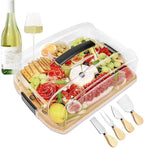 Large Portable Bamboo Charcuterie Board with Lid & Handle, Flip-to-Cut Cutting Board Set, 6 Compartments, Cheese Knives & Accessories, for Women, Bride Parties, Housewarming & Weddings