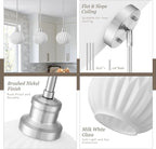 Brushed Nickel Pendant Lights Kitchen Island 2 Pack, 7.3" Milk Glass Modern Pendant Light Fixtures with Rods, Globe Hanging Lighting for Kitchen Sink Bathroom Dining Room, E26 Base