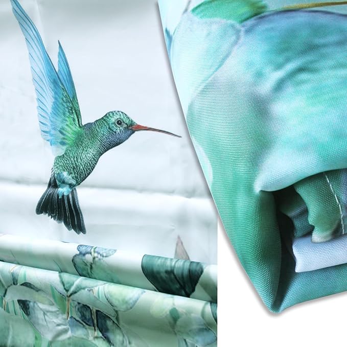 Green Leaf Shower Curtain - 72"W x 78"L with 12 Hooks, Weighted Hem, Waterproof, Sage Green