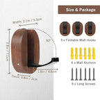 3 Pack Coat Hooks, Wood Wall Hooks Folding for Hanging Coat, Rustic Walnut Wood Hardware Heavy Duty Aluminum Alloy No Rust with Screws for Hat, Bags, Backpack, Purse Fitness Equipment