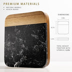Marble Cheese Board - Acacia Wood Tray With 3-Knife Set - Charcuterie Board for 2-6 People - Great Gift for Weddings, Anniversary & Housewarming Parties - Black
