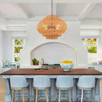23.6-in Rattan Chandelier Boho Pendant Light Fixture Dinning Room Chandelier Boho Hanging Light Large Basket Light Woven Rattan Pendant Light for Kitchen Island Bedroom Farmhouse Living Room