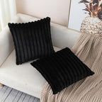 ZLINA Set of 2 Black Faux Fur Decorative Throw Pillow Covers Fluffy Striped Pillowcase Cushion Covers 24 x 24 Inch Decor Sofa Couch Bedroom